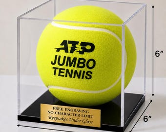 Gepersonaliseerde acryl displaykast voor een extra grote ATP Signature tennisbal met een diameter van 5 of 9 inch (volledig gemonteerd).