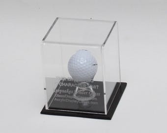 Golf Ball Personalized Hole in One - Eagle Etched - Acrylic Display Case - Custom Stand