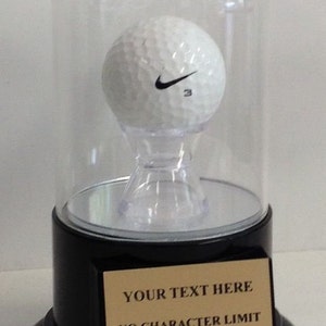 Single Golf Ball Hole in One Glass Display Case Award  Round Dome with Platform Base & Free Engraved Nameplate