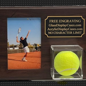 Tennis Ball 8x10 Photo Picture Vertical or Horizontal Personalized Display Case Cherry Finnish Wood Plaque. Free Photo Printing.