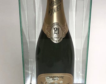 Wine , Champagne , Liquor , Beverage Bottle 14" Glass Display Case with Cherry Finish Wood Platform Base - Free No Limit Engraving