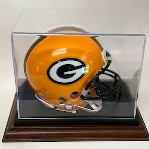 Mini Capacete de Futebol Personalizado Caixa de Exposição de Acrílico com Base de Madeira com Acabamento em Nogueira ou Preto