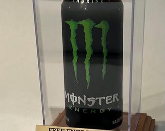 Personalized Acrylic Beer Can Display Case For a Tall 16oz: Solid Cherry Wood Base
