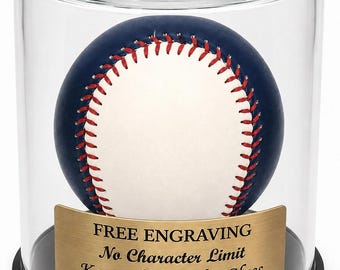 Personalisierte runde Glasvitrine für einen Baseball mit individuellem Ballständer und kostenlosem graviertem Namensschild