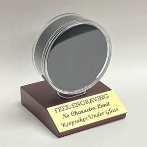 Hockey Puck Personalized Acrylic Display Case Round Holder with a Cherry Finish Acrylic Base