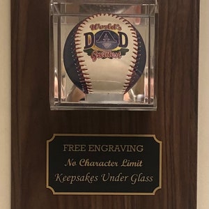 Baseball Wall Mount or Desktop Display Case Holder - Walnut or Black Finish Wood Plaque - Free Engraving