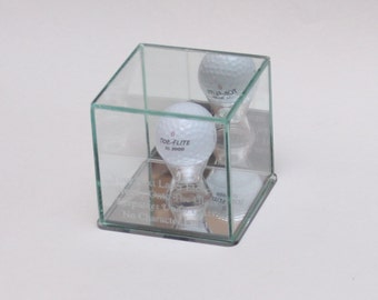 Golf Ball Personalized Hole in One - Eagle - Best Round - Game Etched - Engraved Glass Display Case - Custom Stand