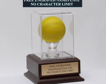Personalized Lacrosse Ball Display Case: Engraved Nameplate, Cherry or Black Finish Base