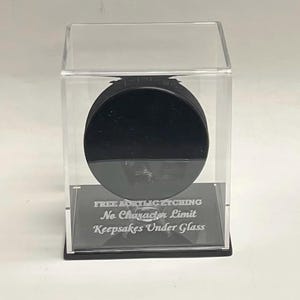 Hockey Puck Etched Acrylic Personalized - Engraved Display Case with Base Color Choice and Custom Stand