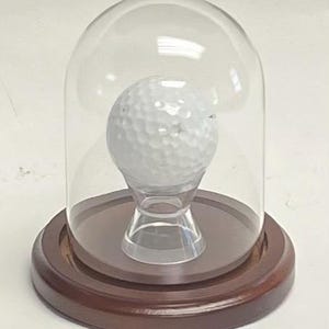 Single Golf Ball Hole In One Glass Display Case Award Round Dome with Walnut Finish Wood Base - Free Laser Engraved Nameplate