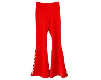 Vintage 70s Red Flare Bell Bottom Side Lace Up Pants size XS/S