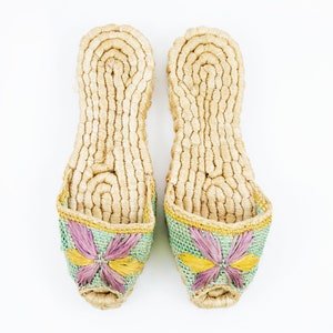Vintage Woven Raffia Slip On Slide Sandals image 1