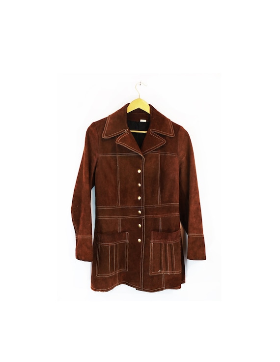 Vintage 70s Chocolate Brown Suede Snap Closure Jac
