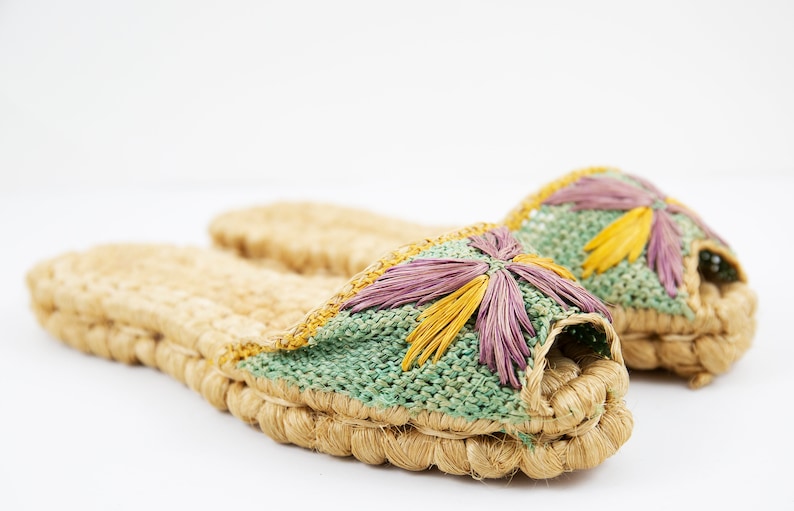 Vintage Woven Raffia Slip On Slide Sandals image 3