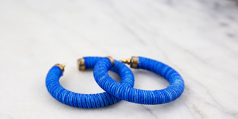 Vintage Cobalt Blue Round Hoop Earrings image 3