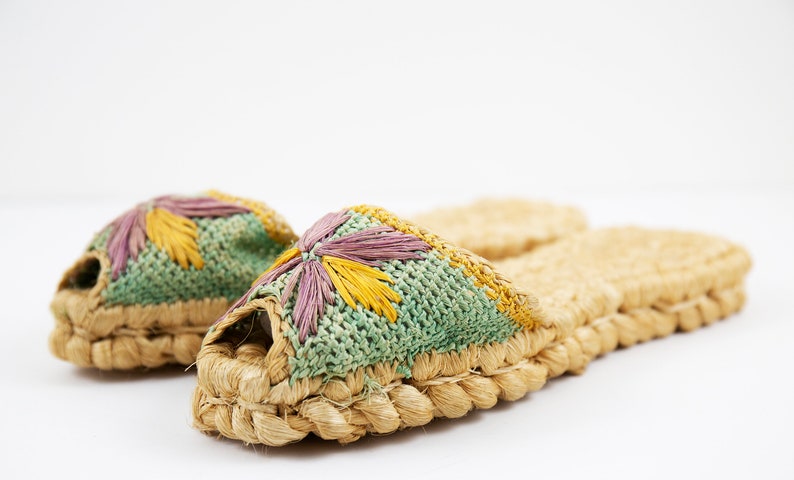 Vintage Woven Raffia Slip On Slide Sandals image 6