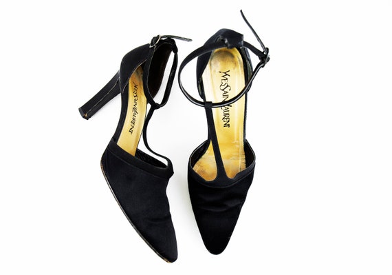 Vintage Yves Saint Laurent Satin T-Strap Pointed T