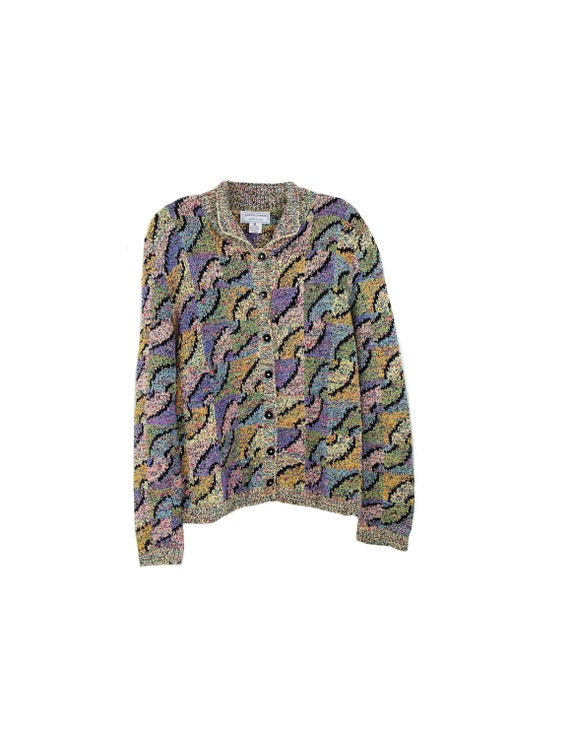 Vintage Abstract Pastel Knit Cardigan Sweater siz… - image 1