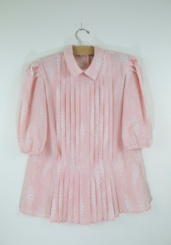SALE/Vintage Pastel Pink Puff Sleeve Pleated Top … - image 2