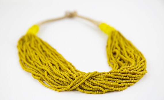 Vintage Yellow Boho Hippie Natural Beaded Necklace - image 2