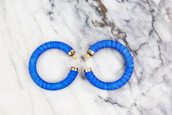 Vintage Cobalt Blue Round Hoop Earrings - image 1