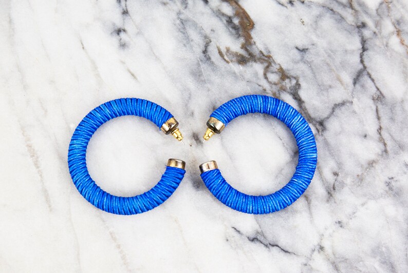 Vintage Cobalt Blue Round Hoop Earrings image 1