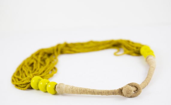 Vintage Yellow Boho Hippie Natural Beaded Necklace - image 6