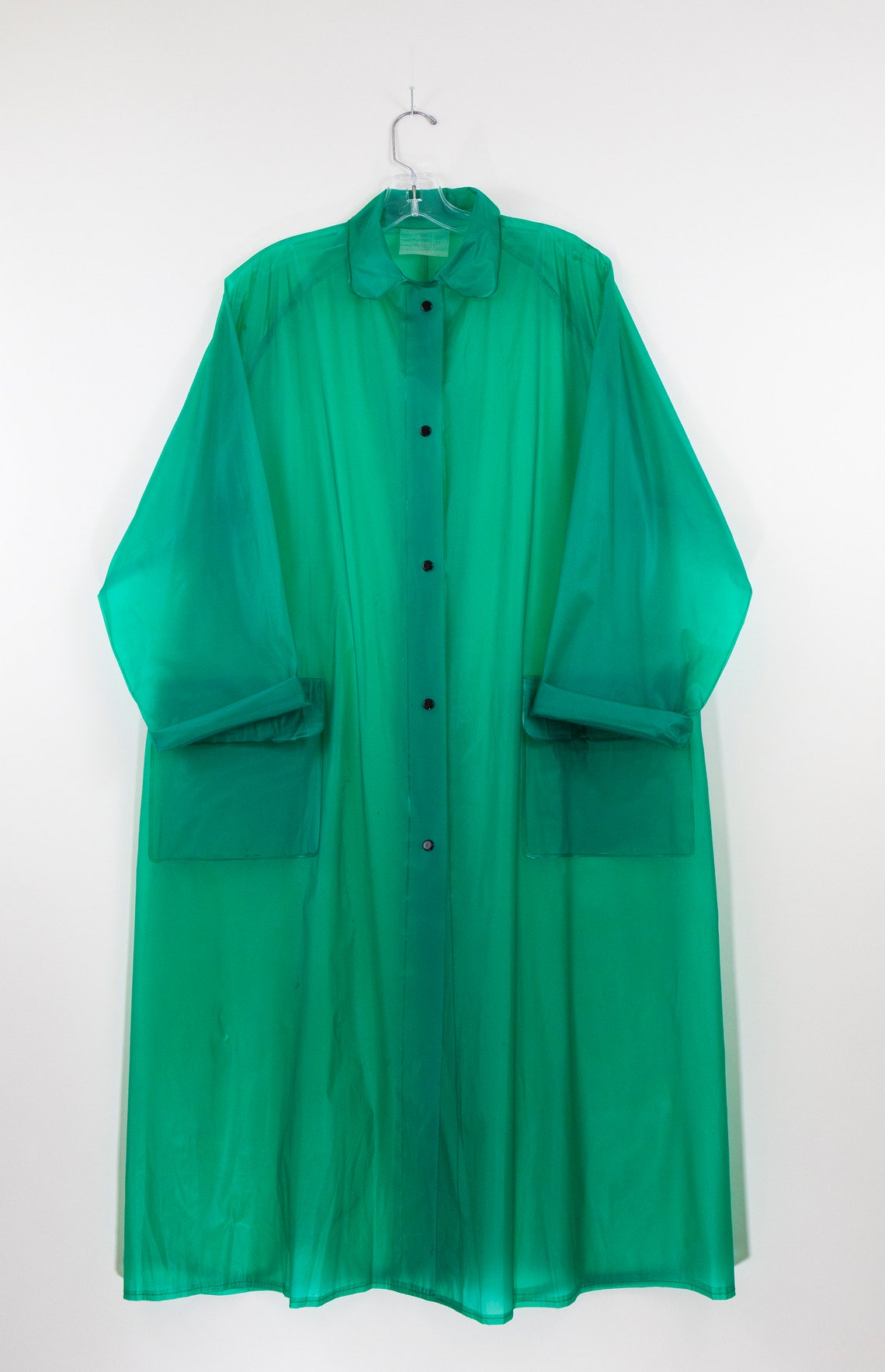 Vintage Kelly Green Sheer Raincoat/Rainjacket/Poncho size XL Etsy