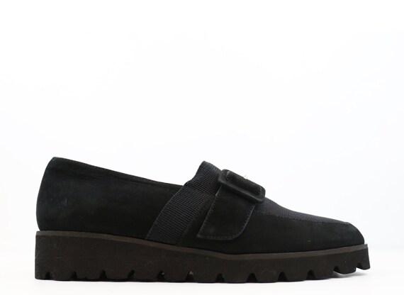 Vintage Black Platform Suede Creeper Loafers size