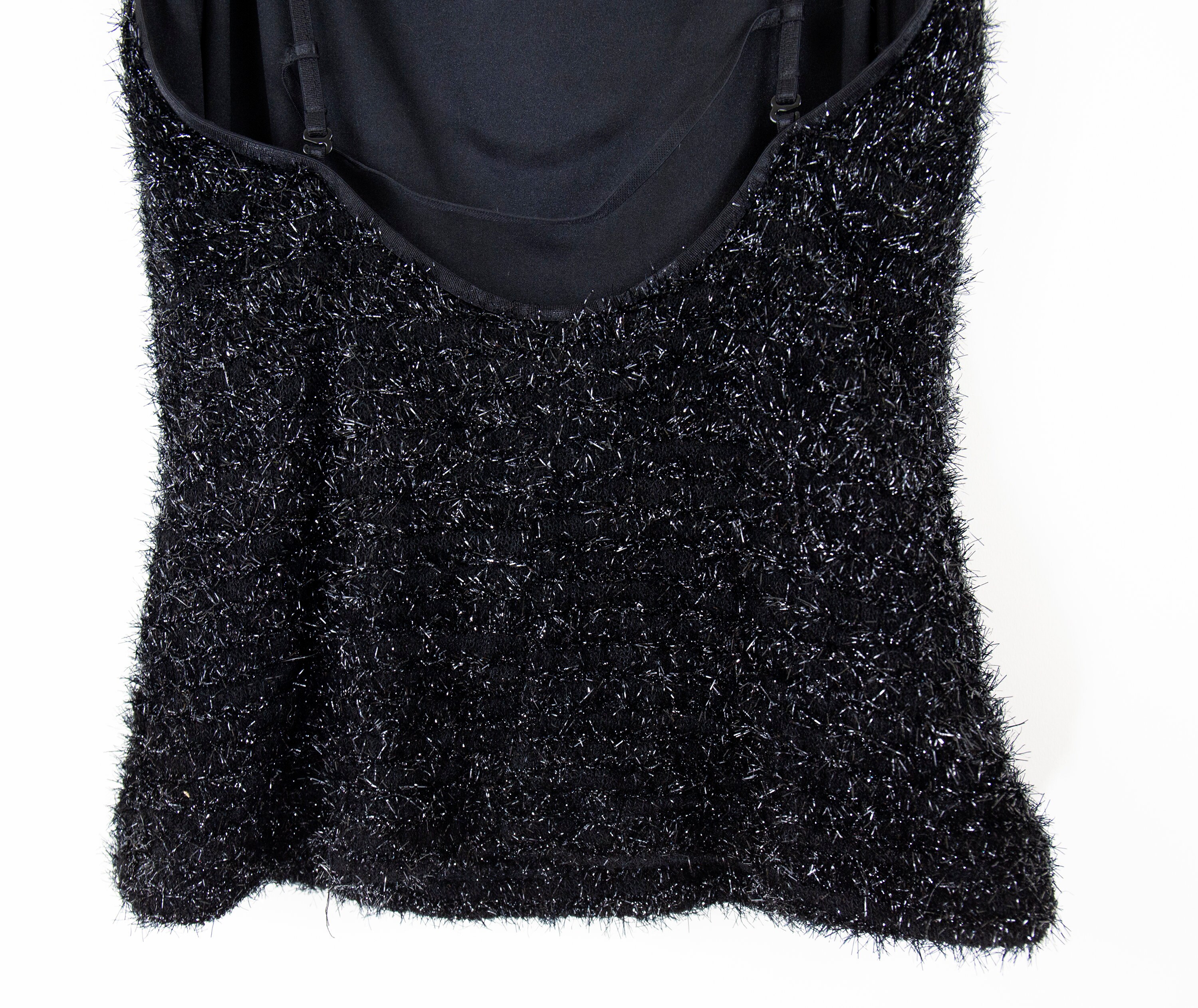 Vintage Y2K Black Fuzzy Sparkly Open Back Spaghetti Strap Tank - Etsy