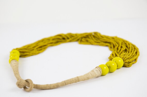 Vintage Yellow Boho Hippie Natural Beaded Necklace - image 7