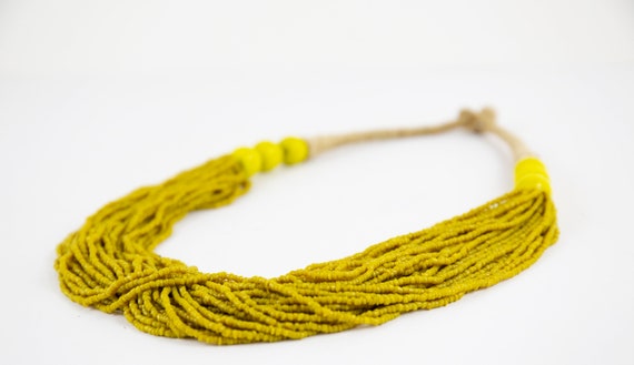 Vintage Yellow Boho Hippie Natural Beaded Necklace - image 3