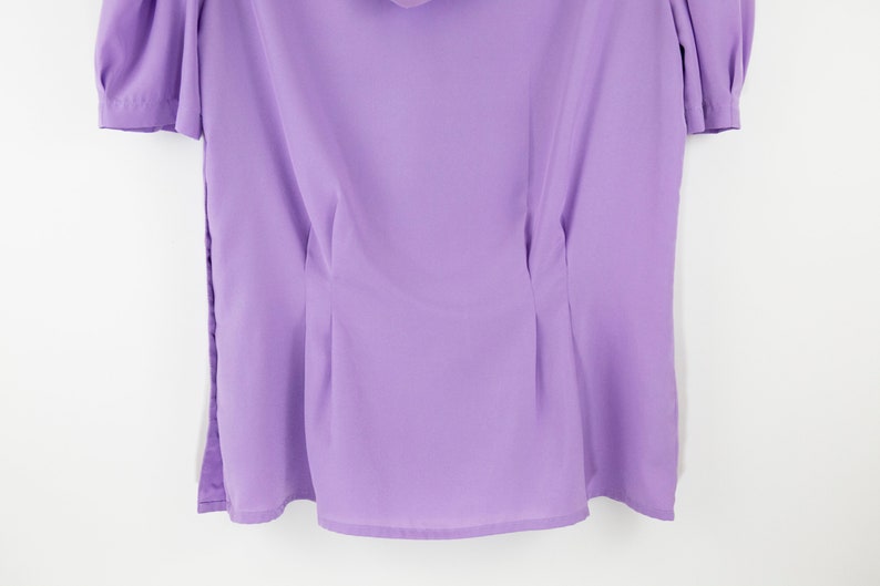 Vintage Lavender Puff Sleeve Neck Tie Short Sleeve TopBlouse size SM