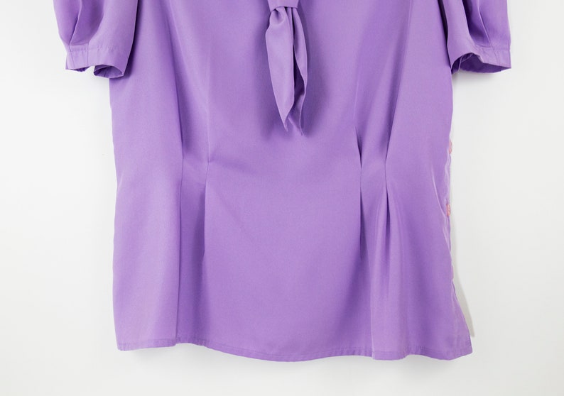 Vintage Lavender Puff Sleeve Neck Tie Short Sleeve TopBlouse size SM