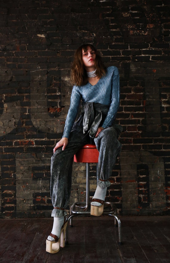 Vintage 80s Grey Cotton Acid Wash Utilitarian Jump
