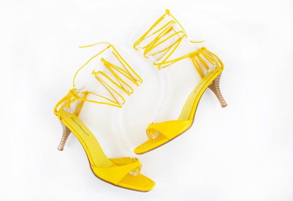 yellow kitten heel sandals