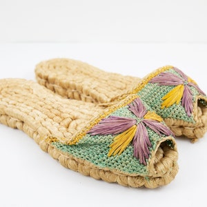 Vintage Woven Raffia Slip On Slide Sandals image 2