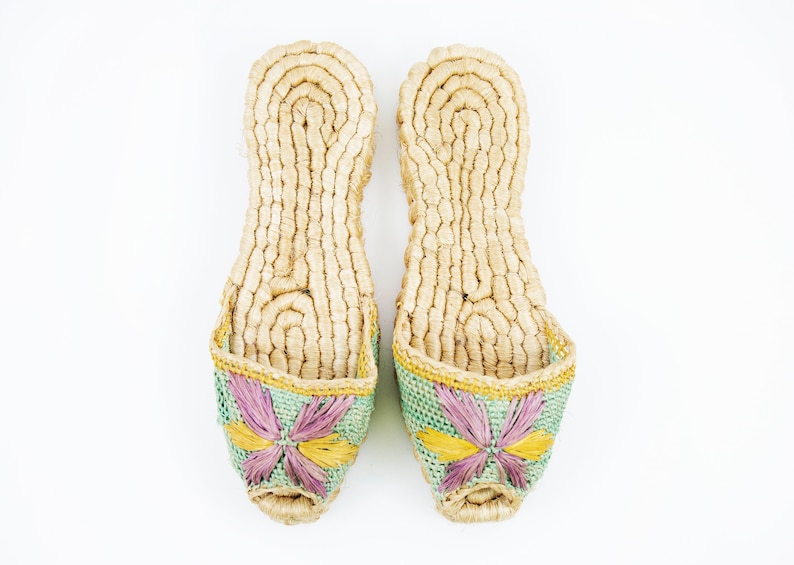 Vintage Woven Raffia Slip On Slide Sandals image 1