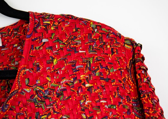 Vintage Avant Garde Red Woven Silk Jacket size LA… - image 9