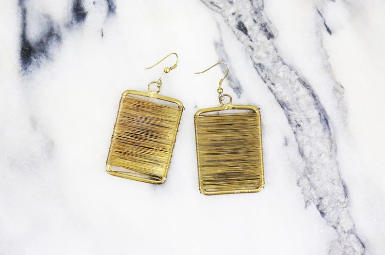 Vintage Avant Garde Muted Gold Square Wrap Around Earrings image 1