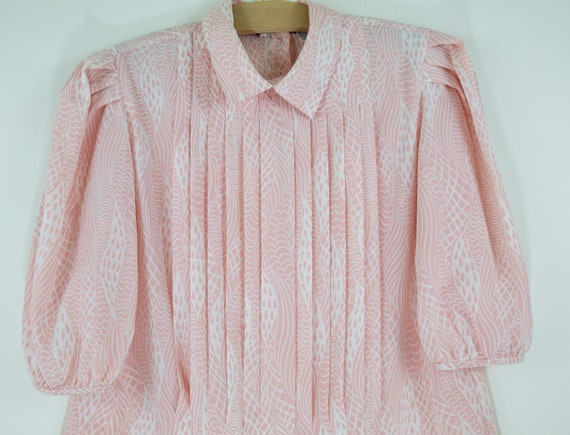 SALE/Vintage Pastel Pink Puff Sleeve Pleated Top … - image 4