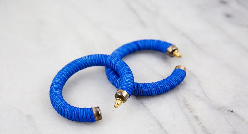 Vintage Cobalt Blue Round Hoop Earrings image 4