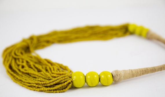 Vintage Yellow Boho Hippie Natural Beaded Necklace - image 5