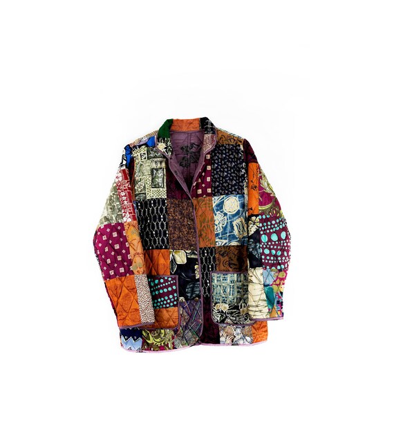 Vintage Silk Reversible Patchwork Quilted Jacket s