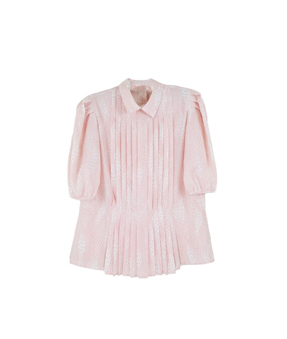 SALE/Vintage Pastel Pink Puff Sleeve Pleated Top … - image 1