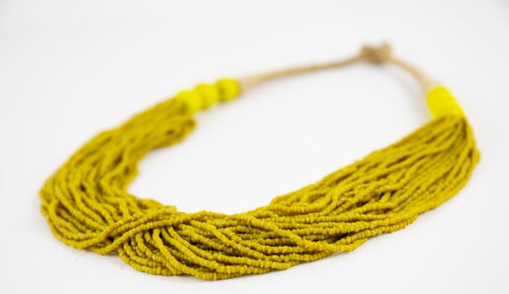 Vintage Yellow Boho Hippie Natural Beaded Necklace - image 4