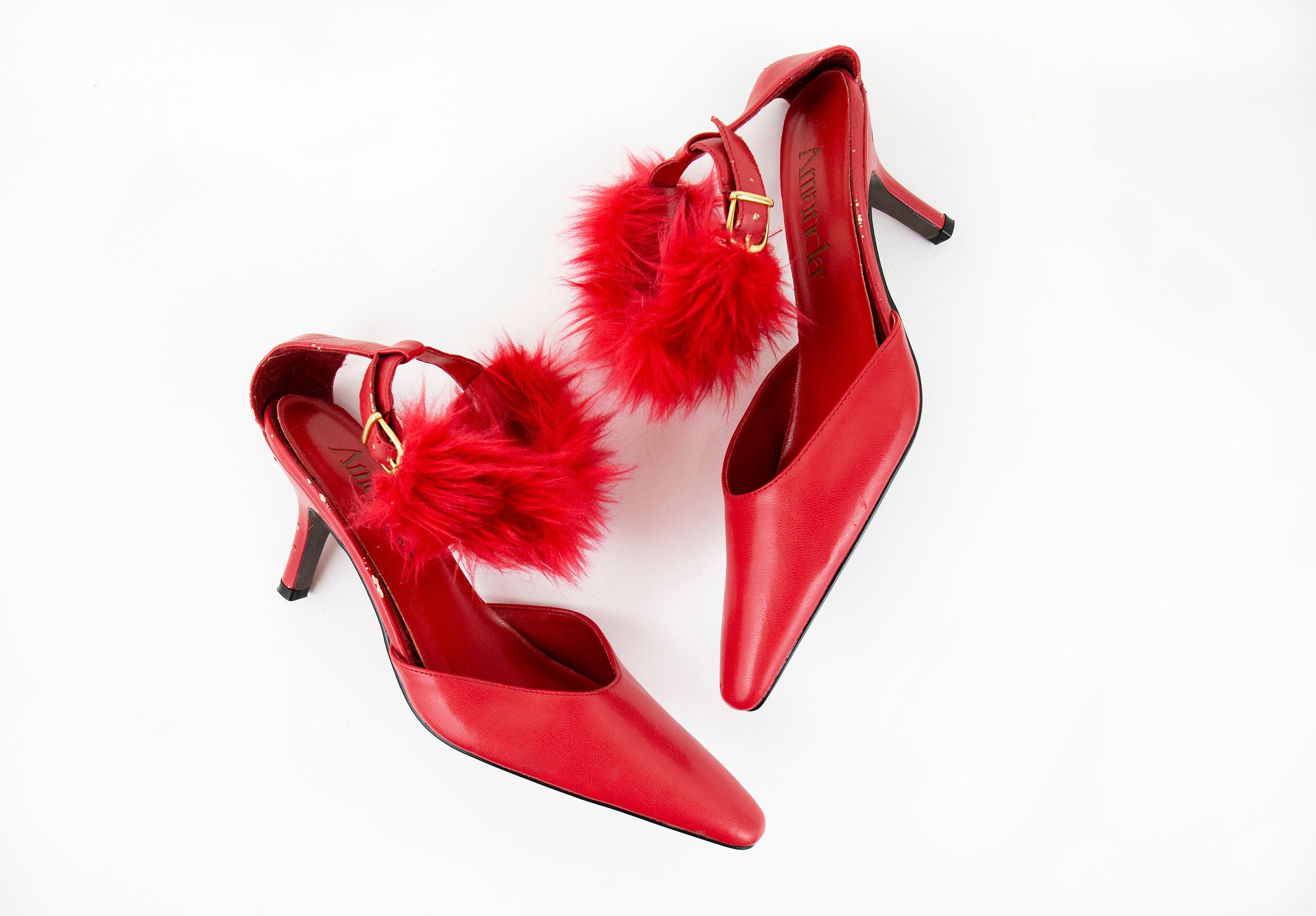 Ankle Faux Fur Pointed Toe Kitten Heels 