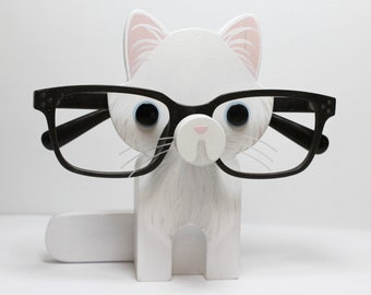 White Persian Cat Eyeglass Stand / Glasses Holder
