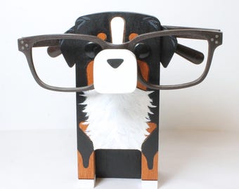 Wood Bernese Mountain Dog Eyeglass Stand | Custom Painted Dog Ornament