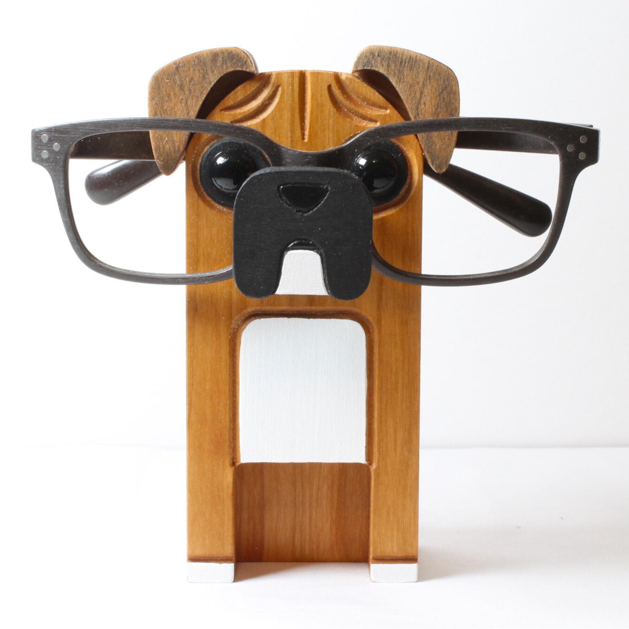 Wooden Boxer Dog Figure Eyeglass Stand / Dog Sculpture